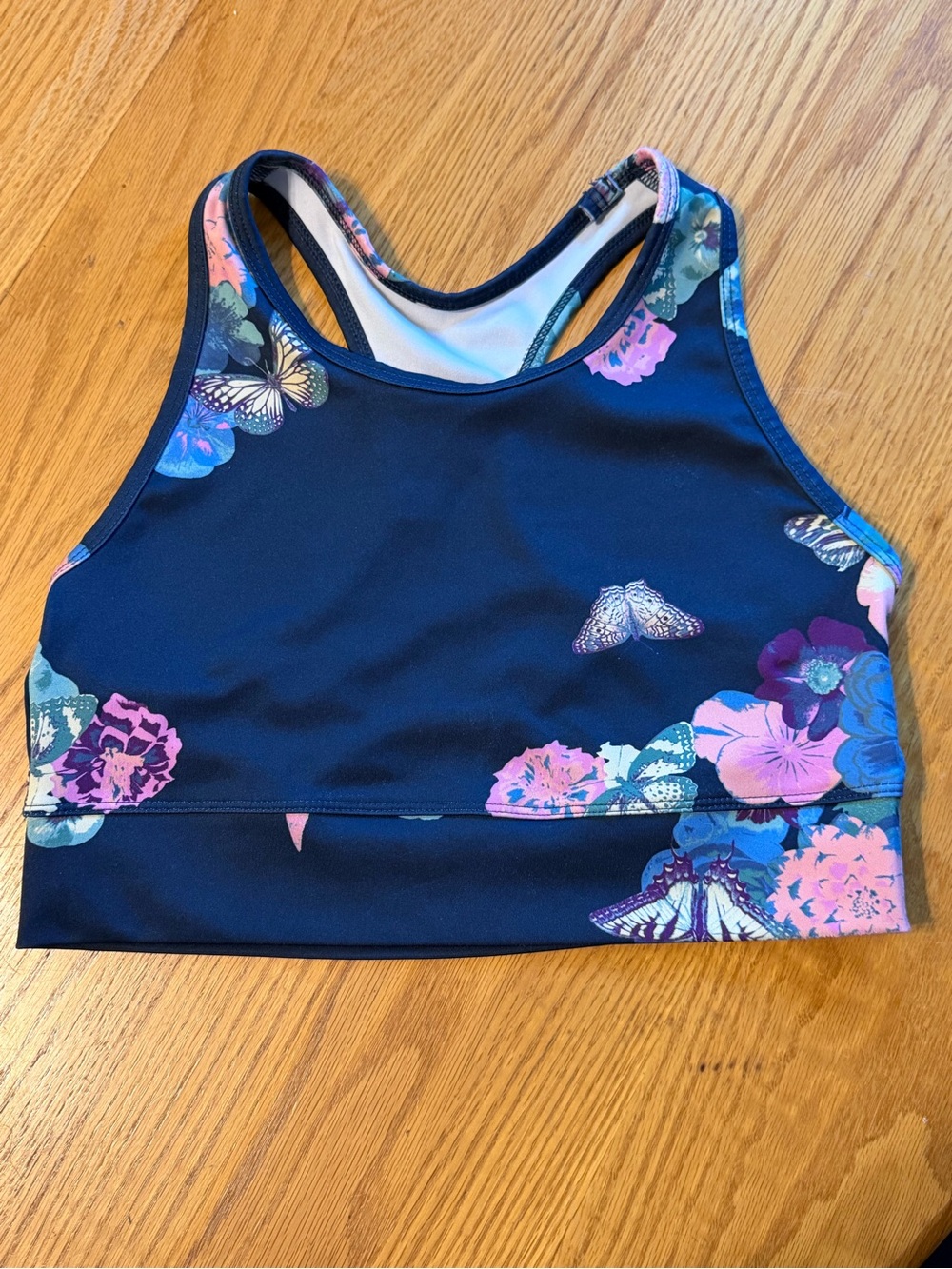 Free Assembly Navy Sports Bra with Butterfly Print